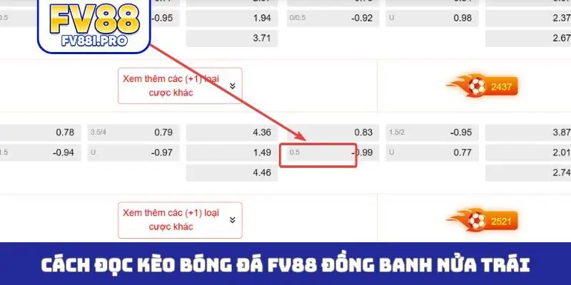 Cách đọc kèo bóng đá FV88 đồng banh nửa trái