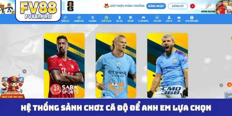 Hệ thống sảnh chơi cá độ để anh em lựa chọn