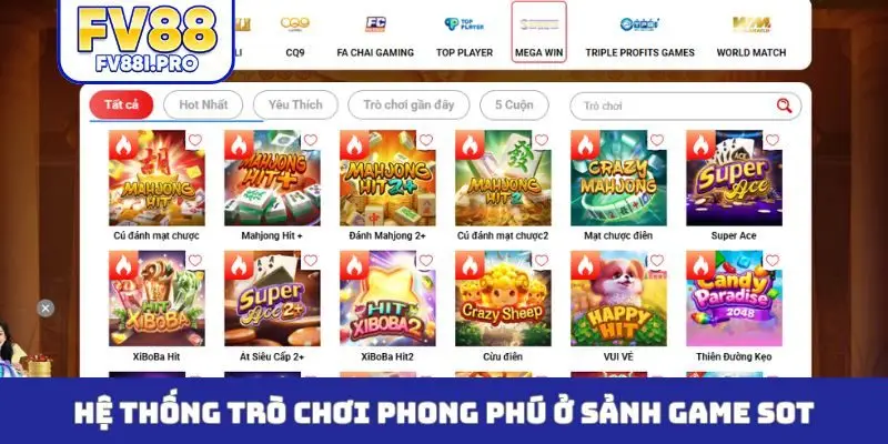 Hệ thống trò chơi phong phú ở sảnh game sot
