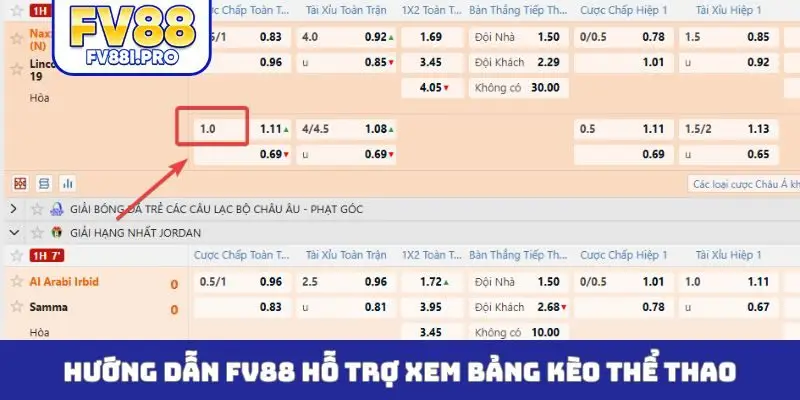 Hướng dẫn FV88 hỗ trợ xem bảng kèo thể thao
