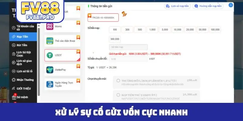 Xử lý sự cố gửi vốn cực nhanh